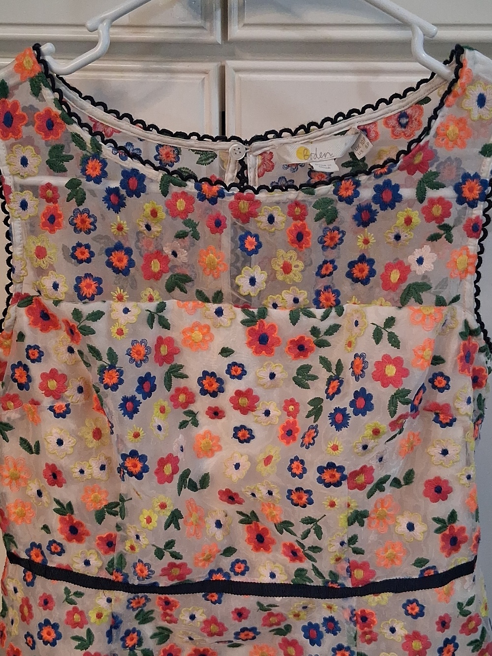 Boden Marjorie Organza White Sleeveless Midi Dress with Multicolor Floral Print - Picture 6 of 10